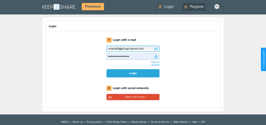 Keep2Share 無料クラウドストレージ ユーザーログイン