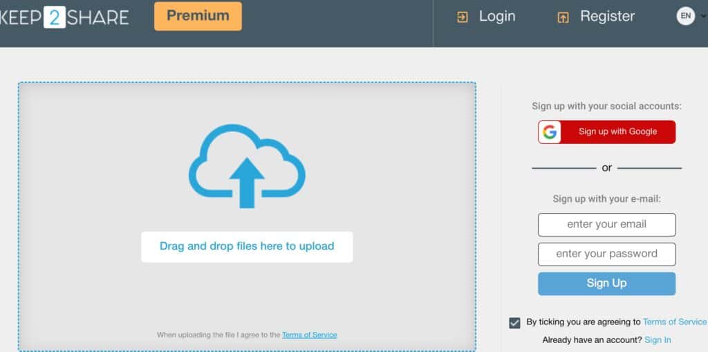 keep2shareホームページ
